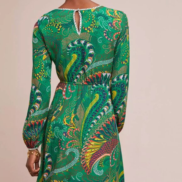 Anthropologie Maeve Green Paisley Mixed Print Janis Dress 2 - Picture 3 of 13